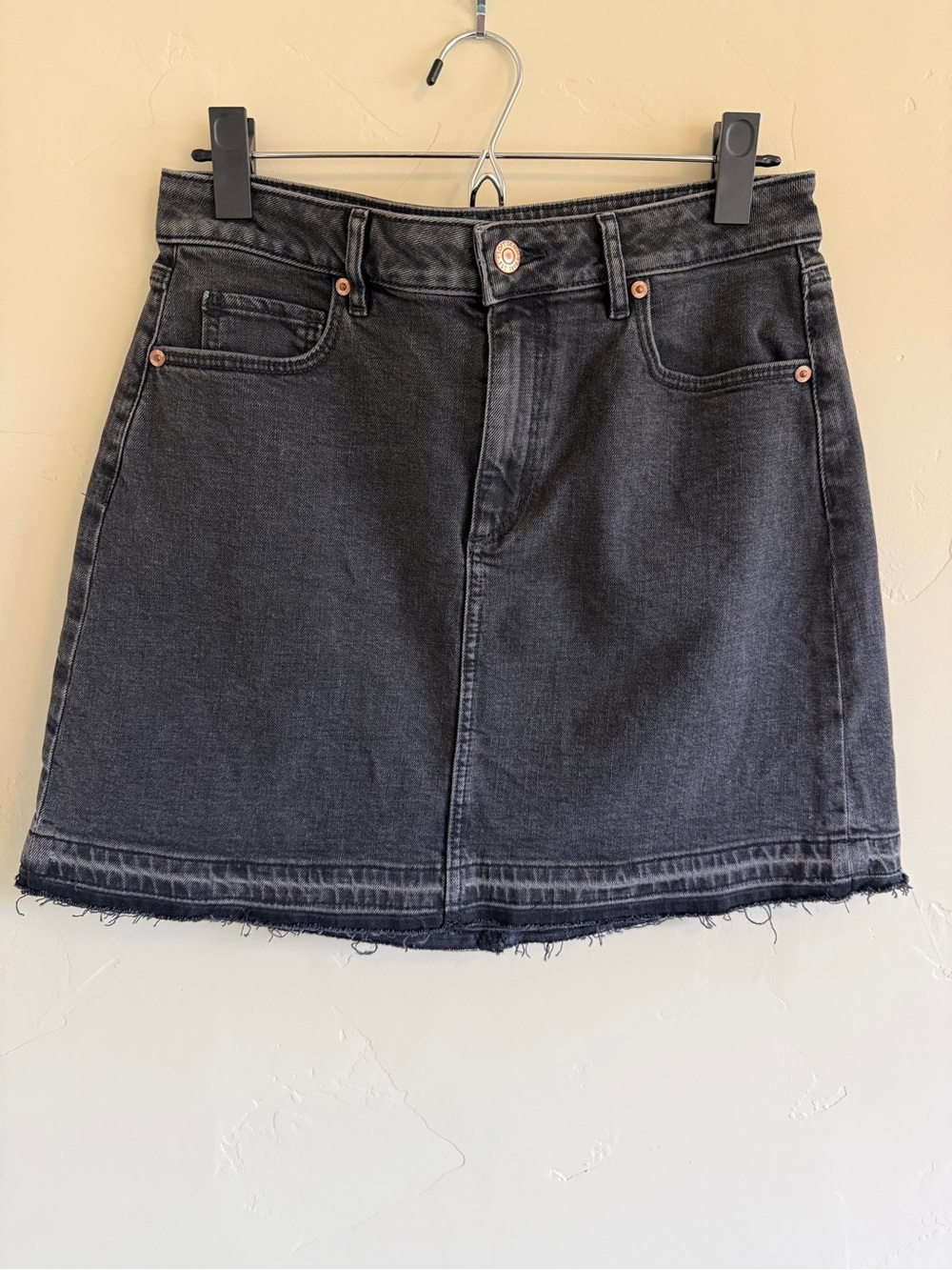LOFT Black Denim Raw Edge Mini Skirt
